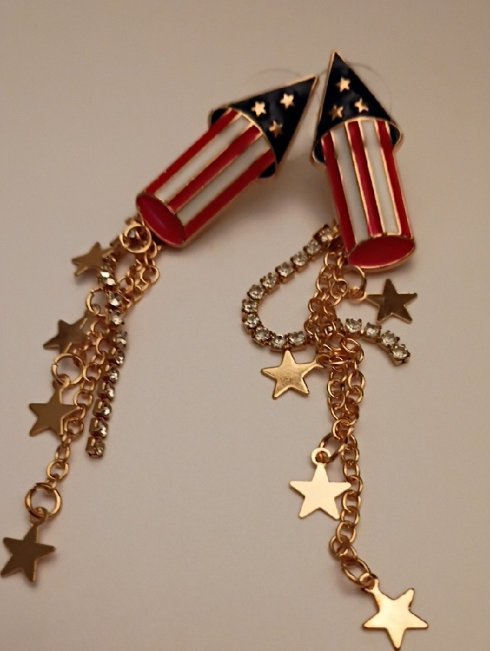 Patriotic Firework Dangle Earrings – Red, White & Blue Stud